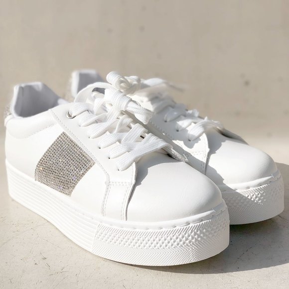Qupid Shoes - NEW White Sparkly Rhinestone Bling Bling Glam Glitz Platform Sneakers Shoes